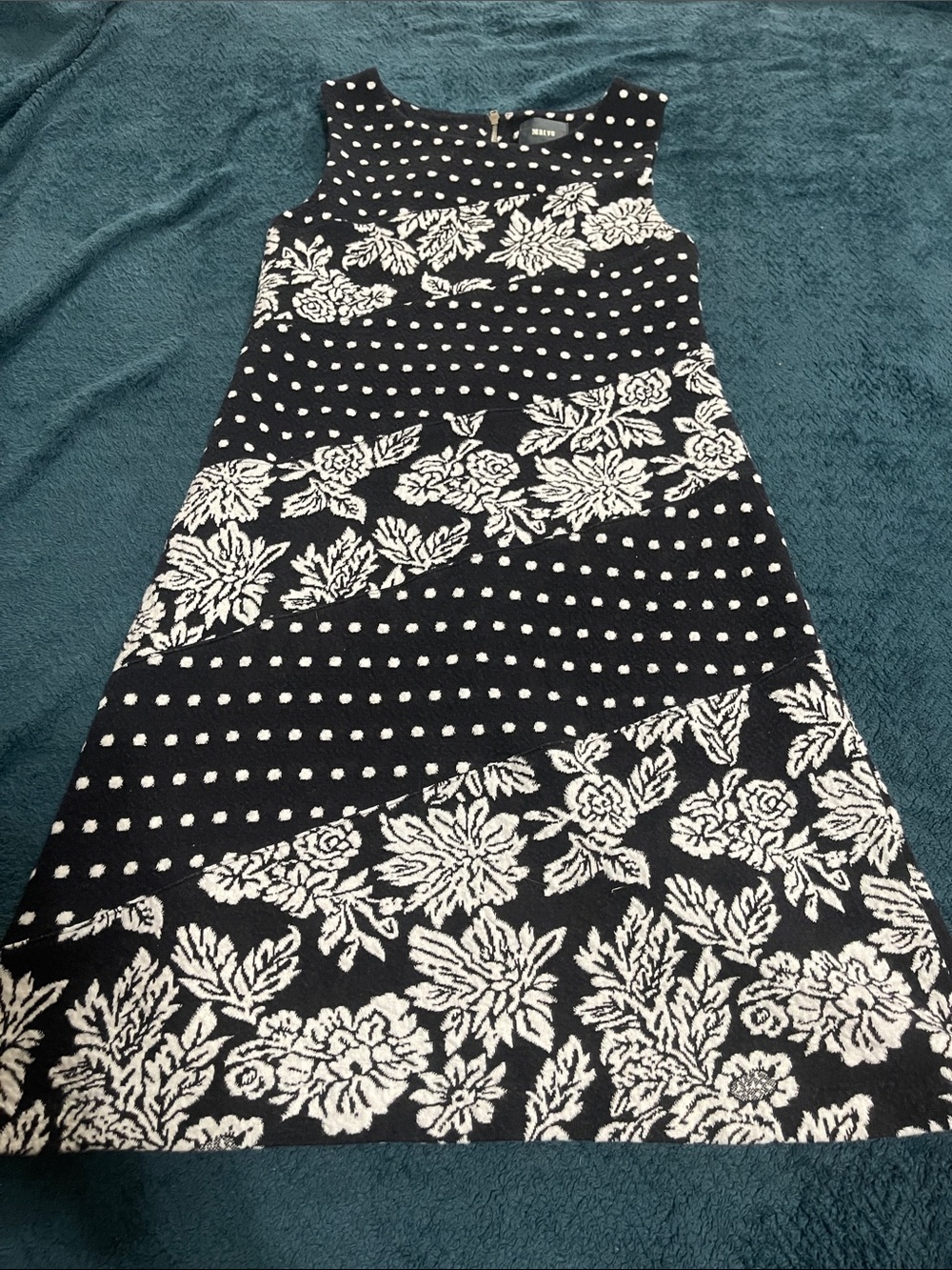 Maeve Black and White Floral & Dot A-Line Dress